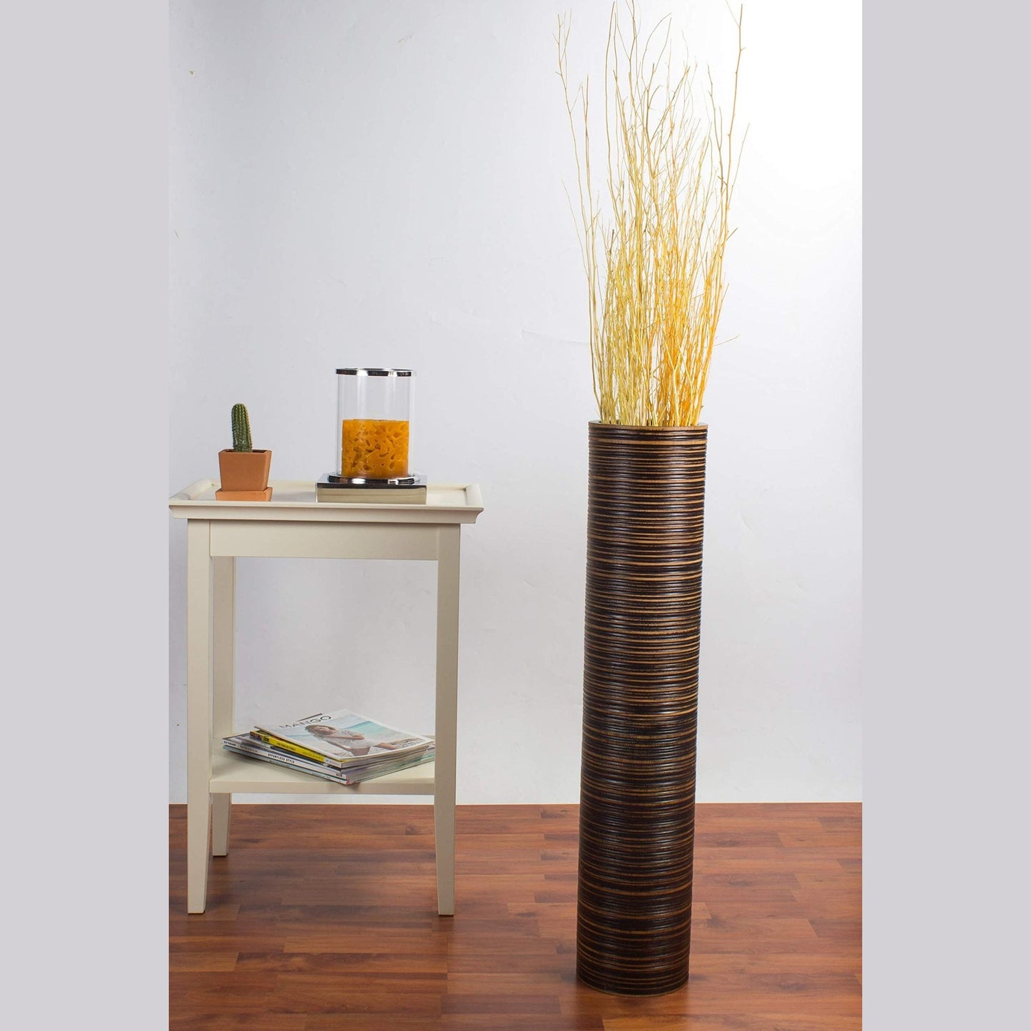Puinen lattiamaljakko pampaheinille & oksille, 70 cm