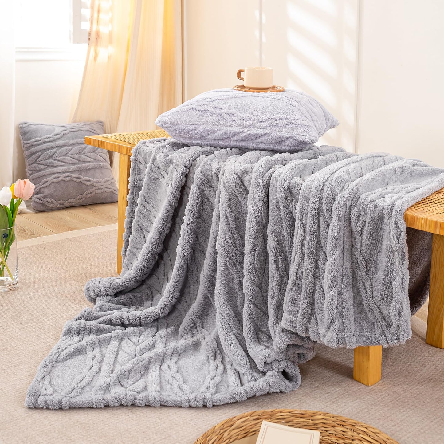 YUSOKI Sherpa Throw Blanket – Soft, Fuzzy & Warm 3D Plush for Couch, Bed & Sofa (Tan, 50"x65")