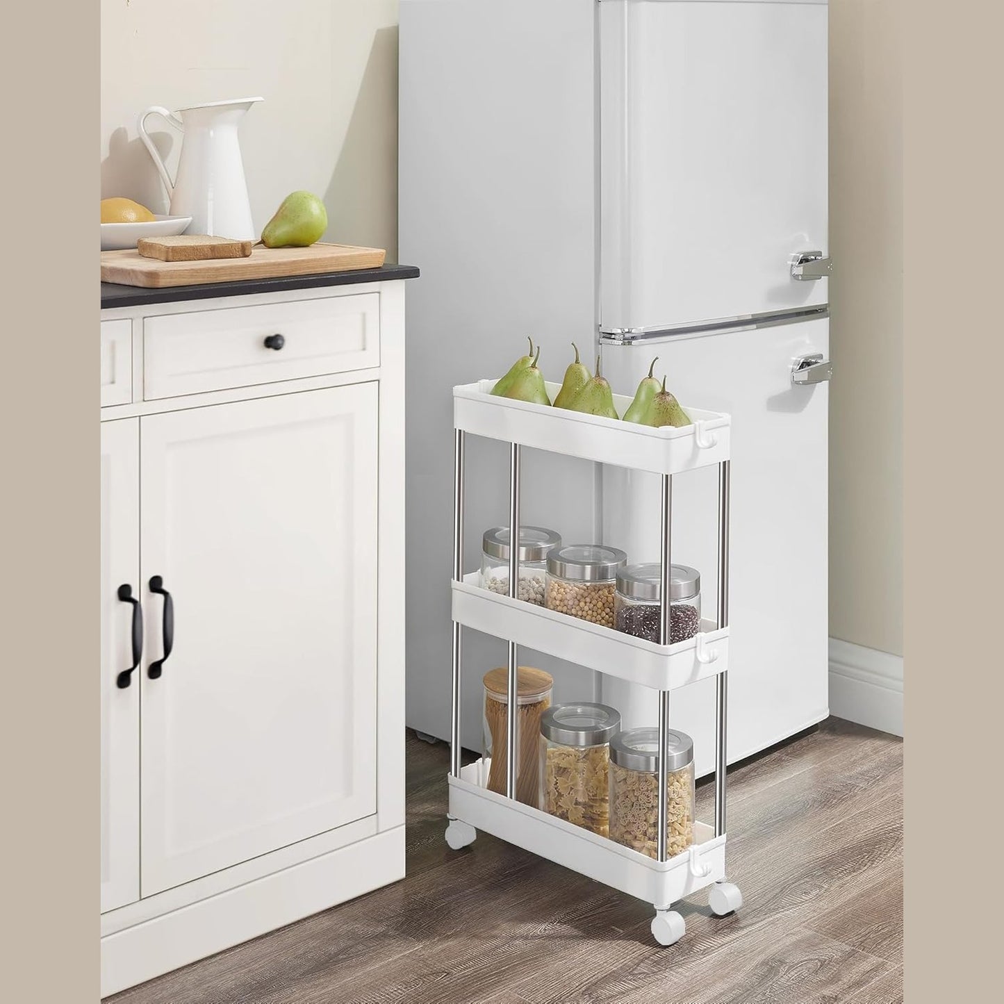 SONGMICS kapea 4-tasoinen säilytyskärry pyörillä – keittiöön ja kylpyhuoneeseen (40 × 12,5 × 86 cm)