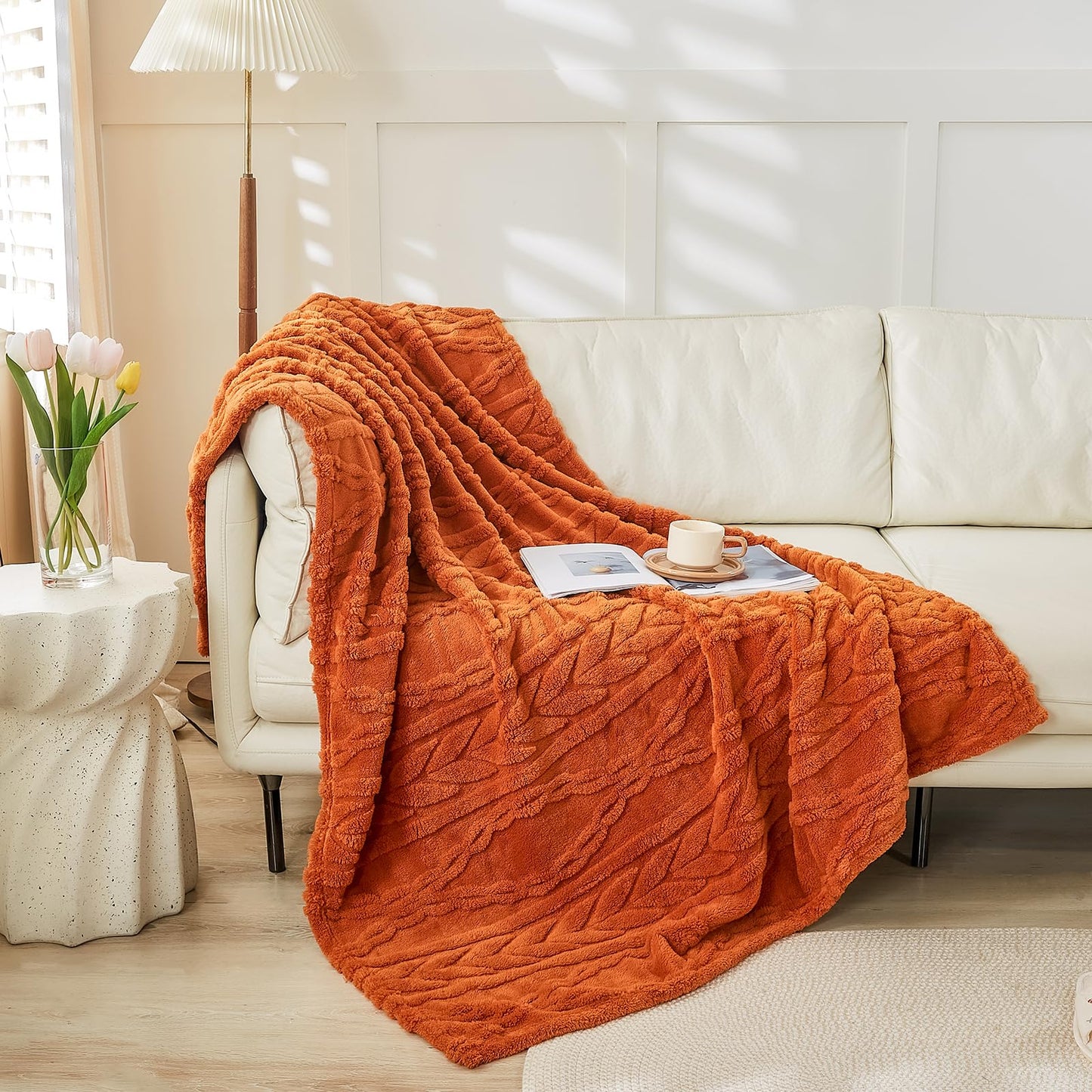 YUSOKI Sherpa Throw Blanket – Soft, Fuzzy & Warm 3D Plush for Couch, Bed & Sofa (Tan, 50"x65")