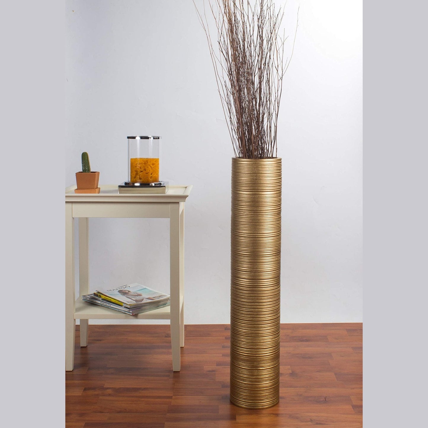 Puinen lattiamaljakko pampaheinille & oksille, 70 cm