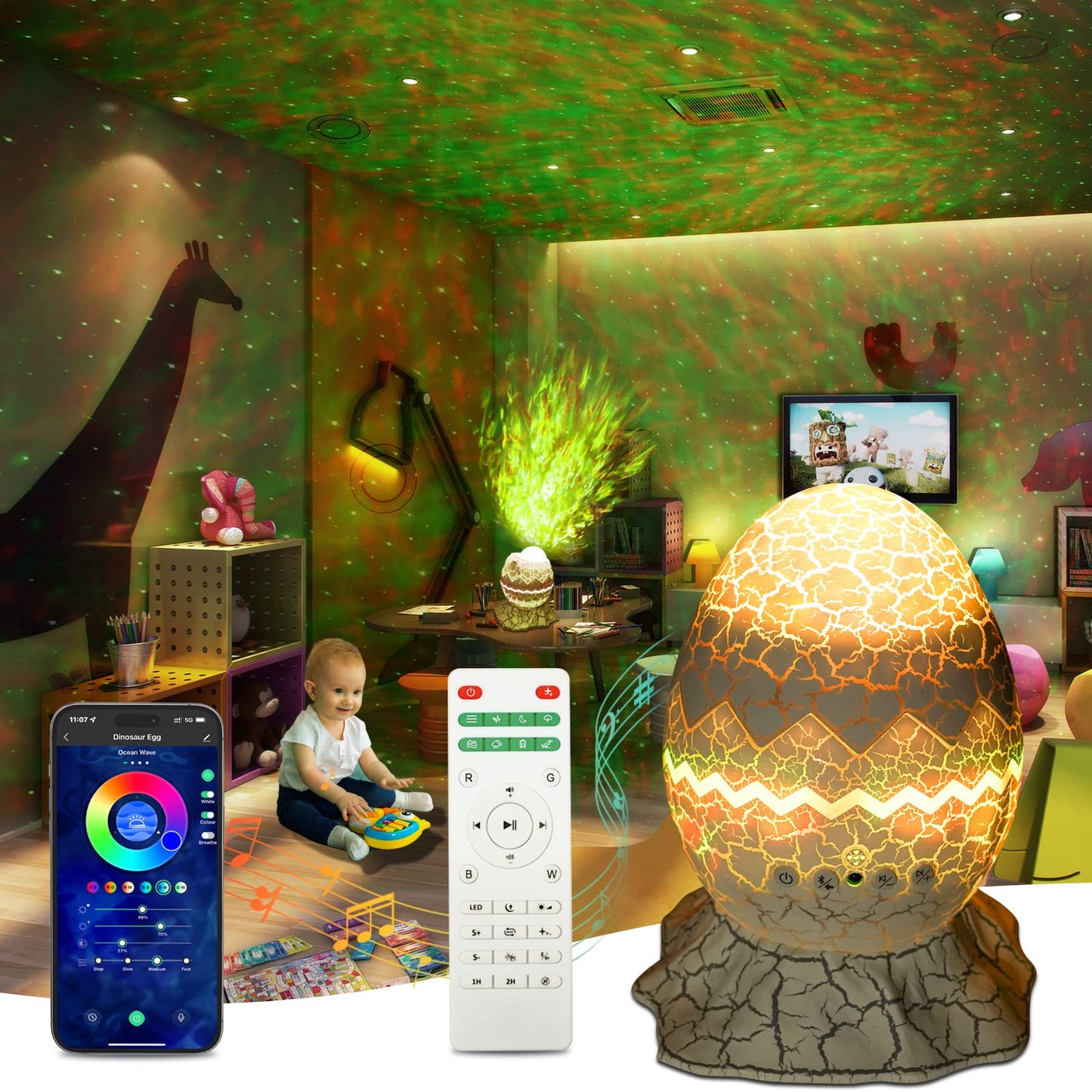 Rossetta Galaxy Star Projector – Night Light, White Noise, Bluetooth Speaker & Remote