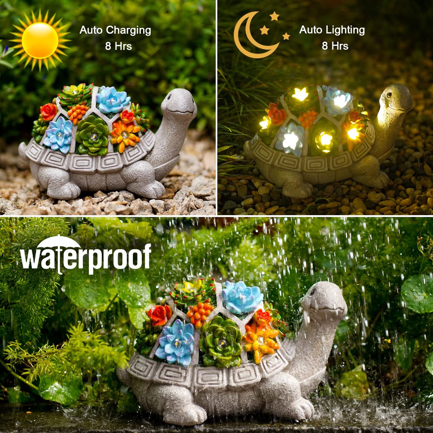 Nacome Solar Turtle Garden Statue – Outdoor Decor with Succulent & 7 LED Lights, Ideal for Patio, Yard, or Balcony