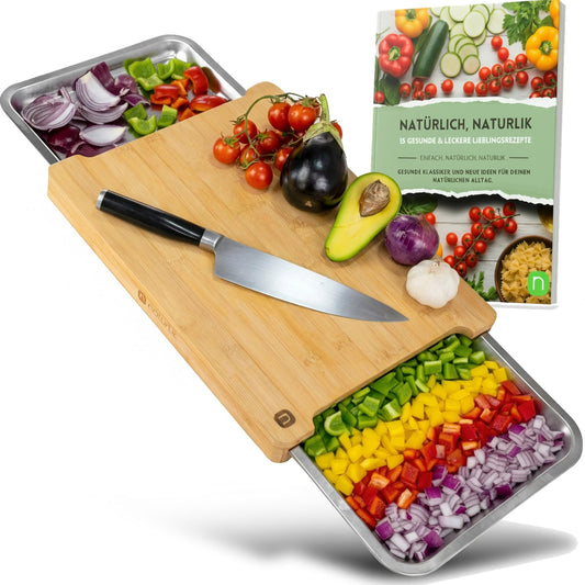 XL Bamboo Chopping Board with Magnetic Collection Trays – FSC-Certified Wooden Cutting Board