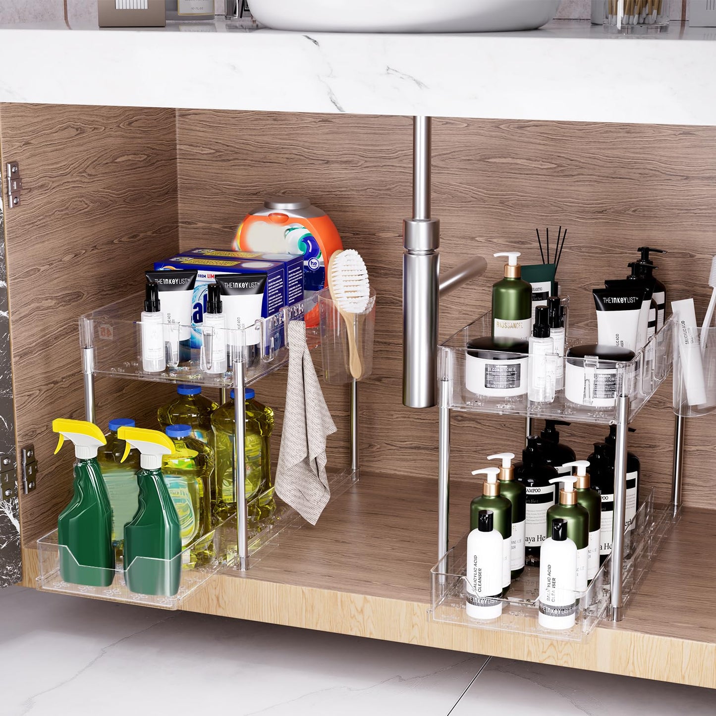 Puricon 2-tasoinen altaan aluskori – monikäyttöinen keittiöhylly ja mausteteline (musta)