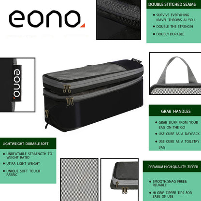 Eono Essentials Compressible Packing Cubes – 4/6-Piece Travel Luggage Organiser Set