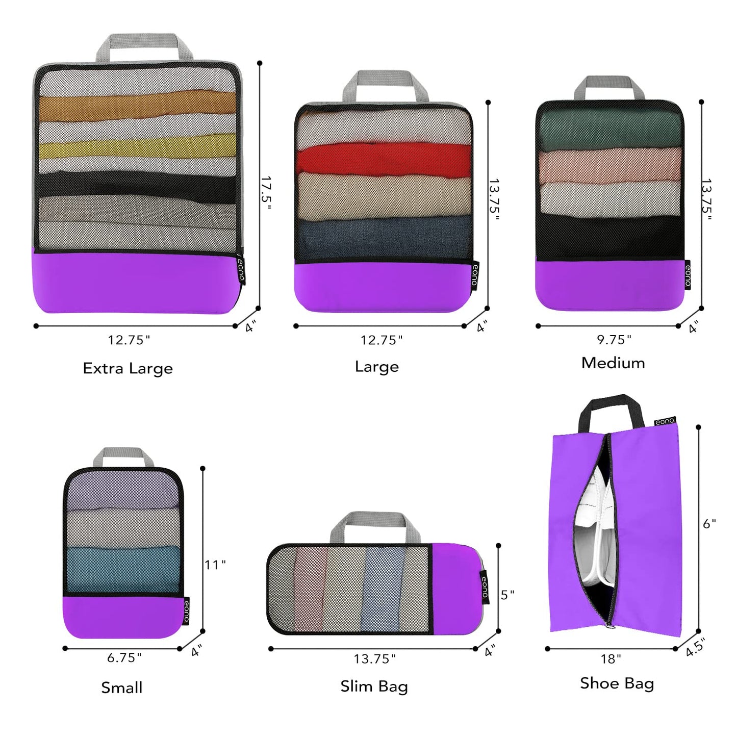 Eono Essentials Compressible Packing Cubes – 4/6-Piece Travel Luggage Organiser Set