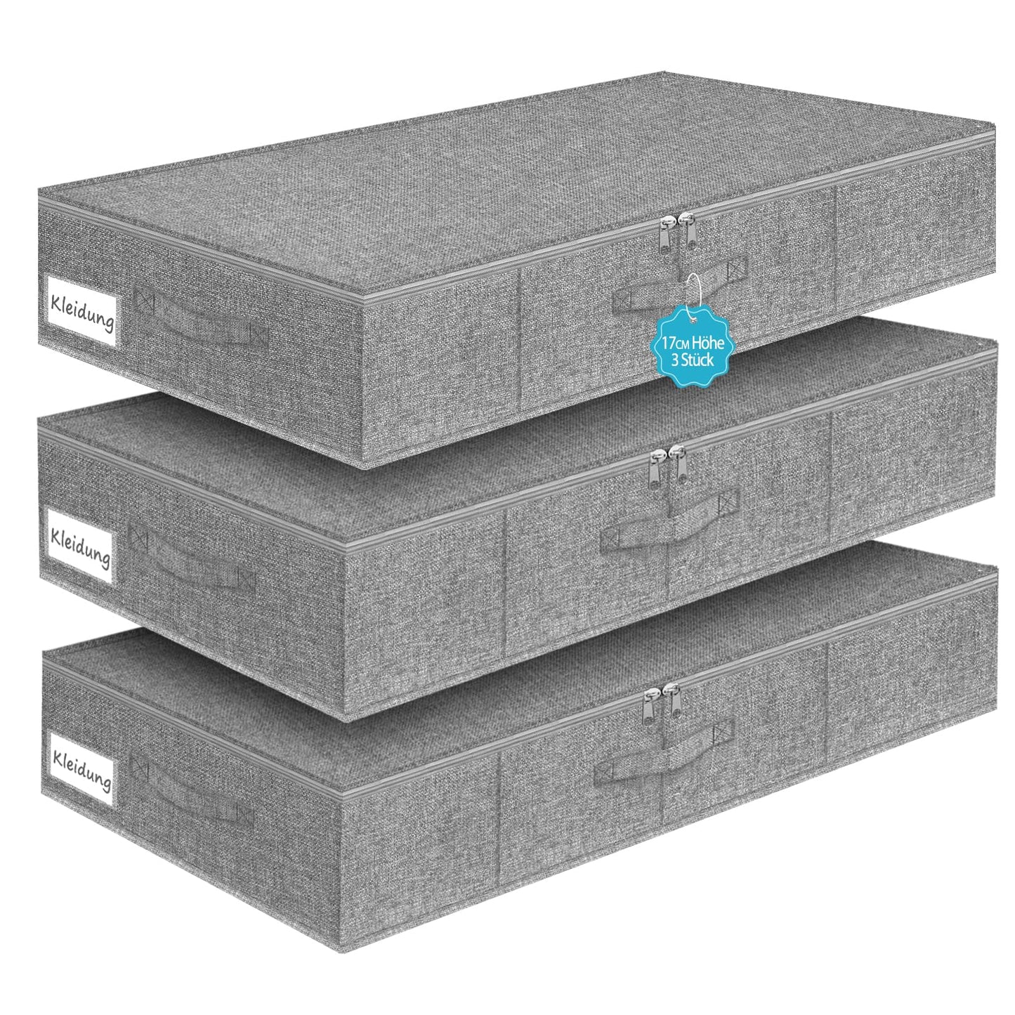 JUPELI Underbed Storage Boxes – Pack of 2 Foldable Fabric Drawers with Handles (Grey)