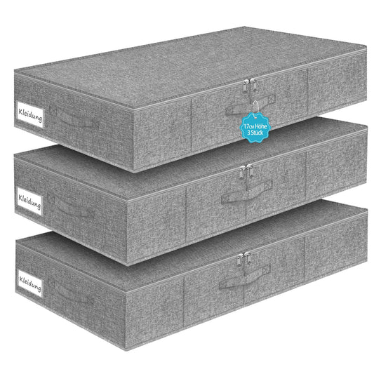 JUPELI Underbed Storage Boxes – Pack of 2 Foldable Fabric Drawers with Handles (Grey)