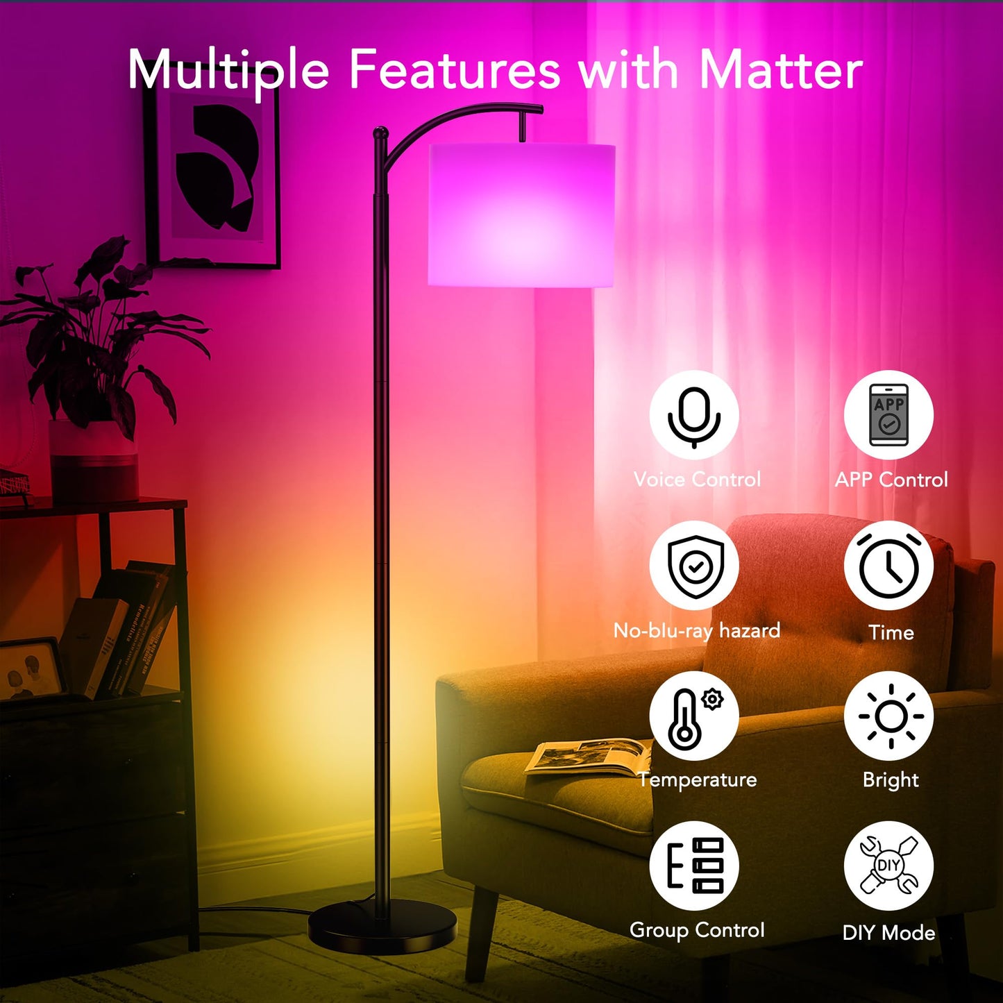 Rottogoon Industrial Floor Lamp – LED Standing Lamp with 9W Bulb & Beige Shade (Oil-Rubbed Bronze).