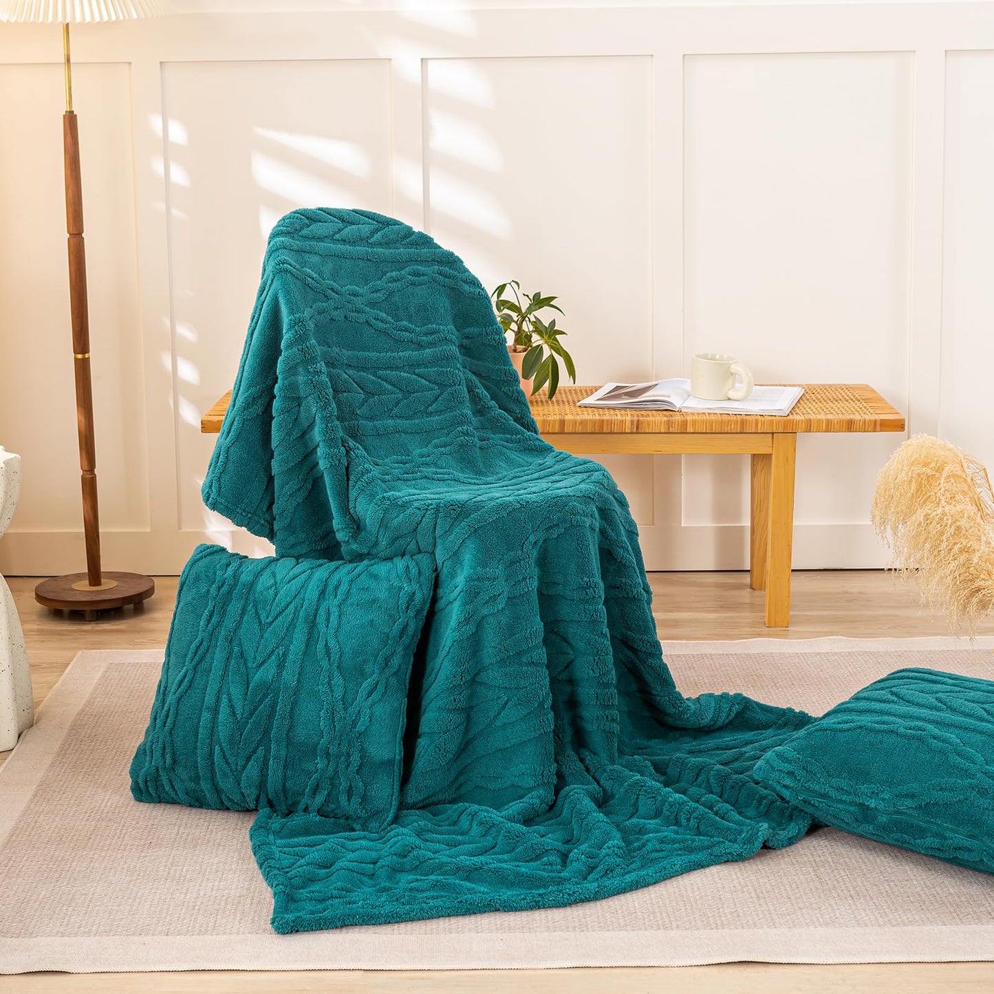 YUSOKI Sherpa Throw Blanket – Soft, Fuzzy & Warm 3D Plush for Couch, Bed & Sofa (Tan, 50"x65")