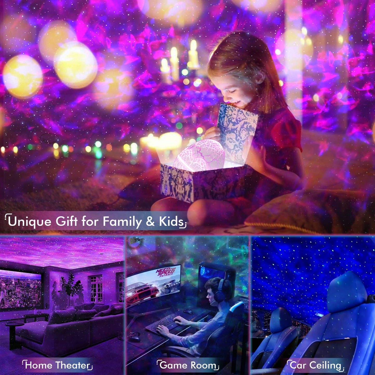 Rossetta Galaxy Star Projector – Night Light, White Noise, Bluetooth Speaker & Remote