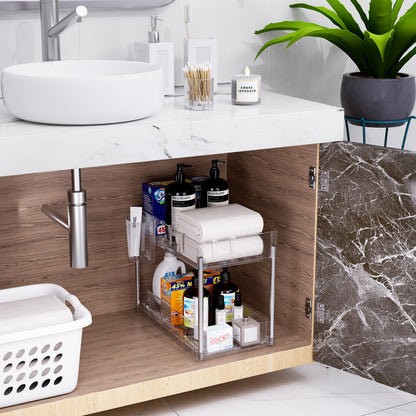 Puricon 2-tasoinen altaan aluskori – monikäyttöinen keittiöhylly ja mausteteline (musta)