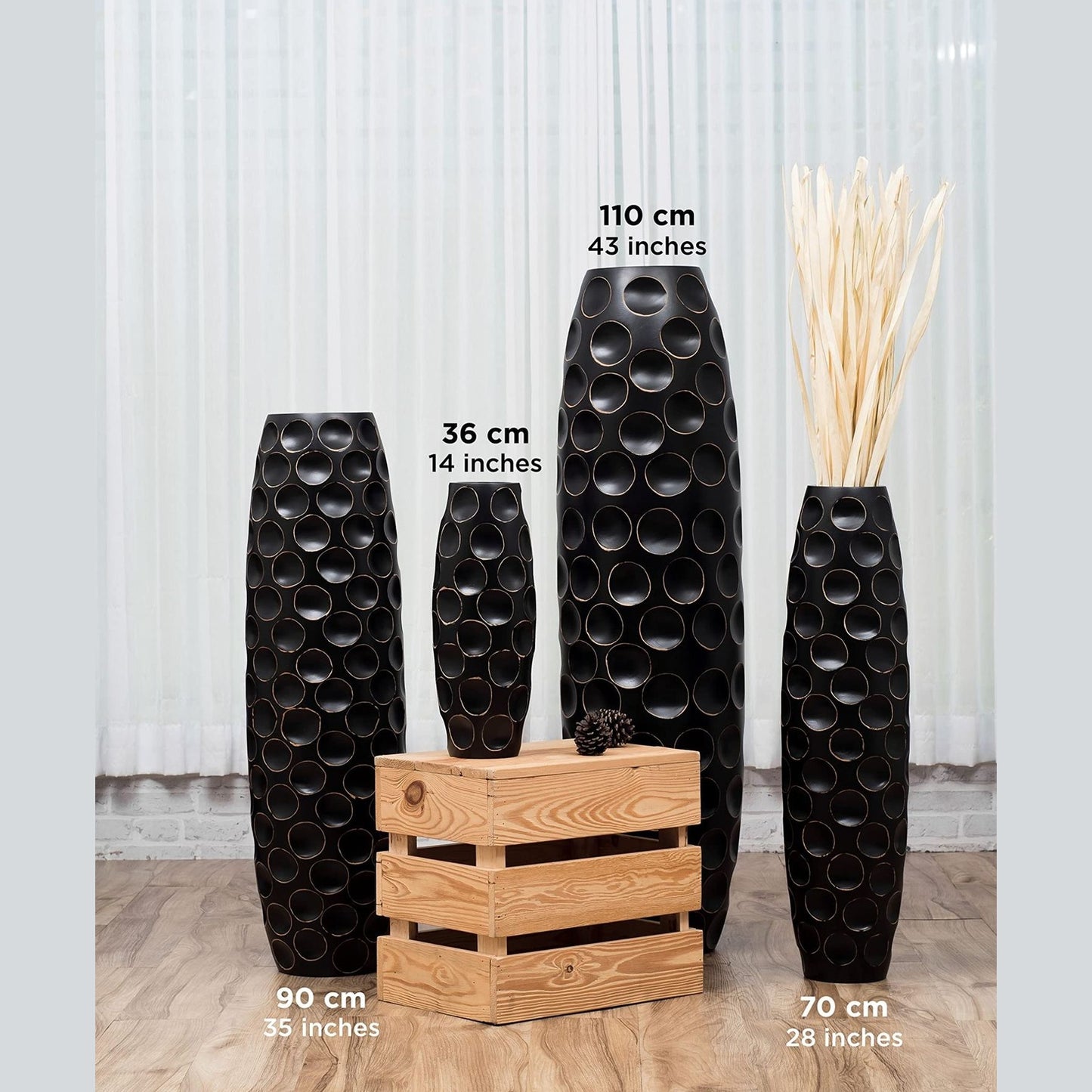 Suuri puinen lattiamaljakko, 70 cm