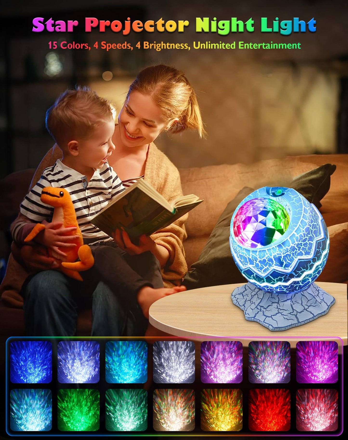 Rossetta Galaxy Star Projector – Night Light, White Noise, Bluetooth Speaker & Remote