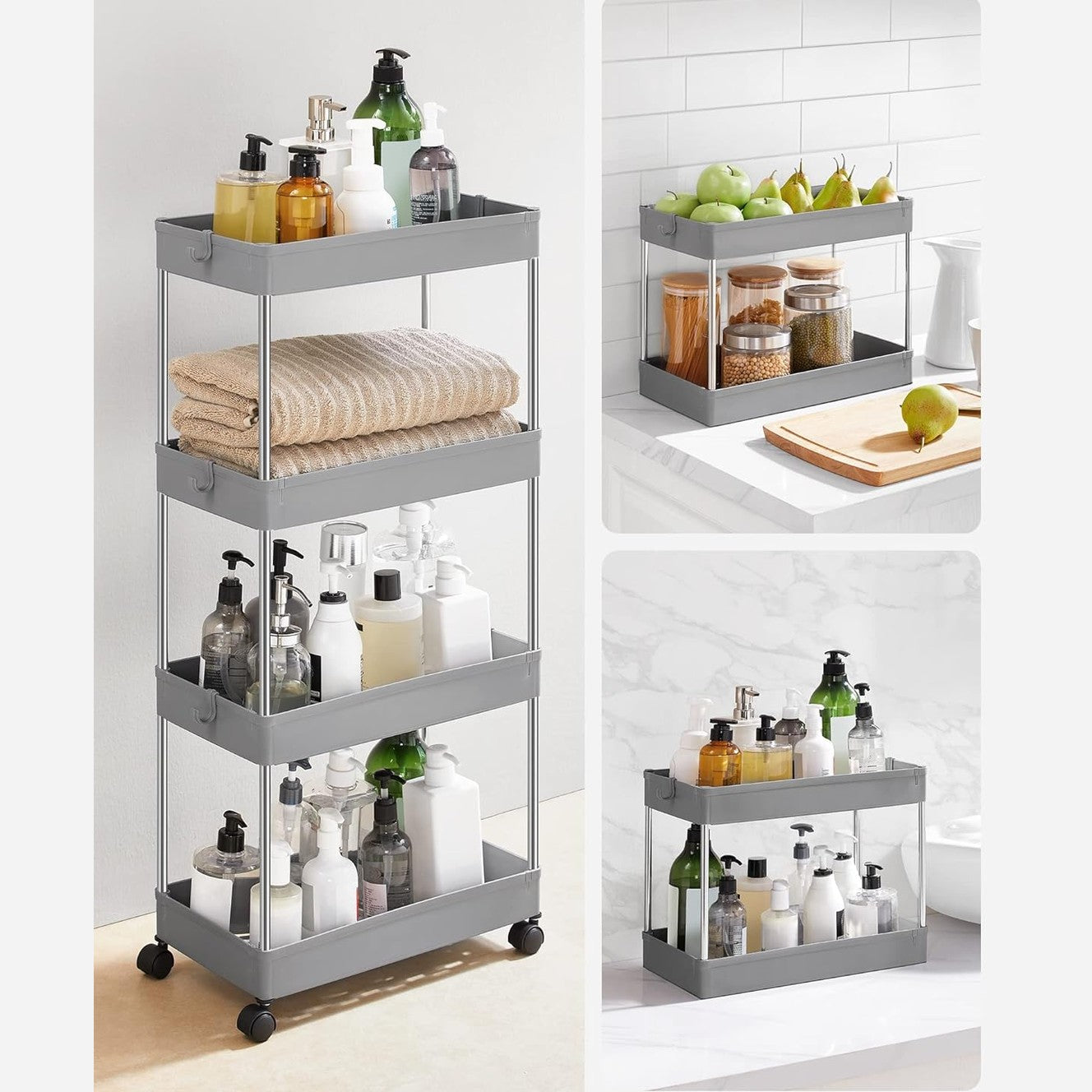 SONGMICS kapea 4-tasoinen säilytyskärry pyörillä – keittiöön ja kylpyhuoneeseen (40 × 12,5 × 86 cm)