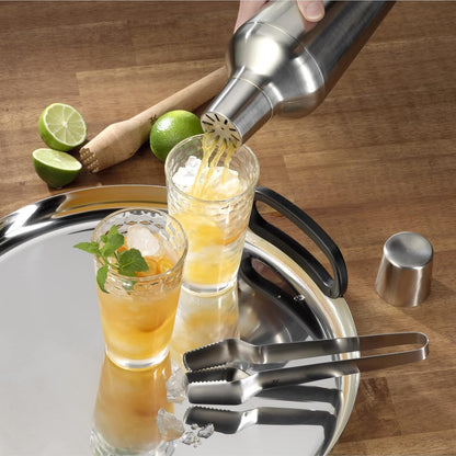 WMF Matroschka Cocktail Set 5-teilig, Barset mit Edelstahl Cocktail Shaker 700ml, Barmaß, Cocktail Sieb, Eiszange und Stößel, ineinander verstaubar