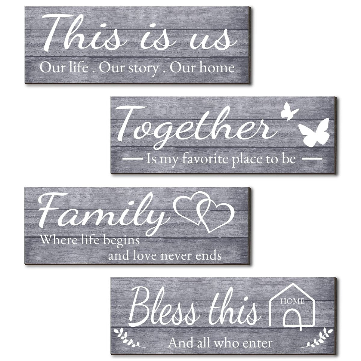 Joyhawk 4 - Piece Rustic Wooden Wall Decor – Farmhouse Signs for Living Room, Bedroom, Kitchen (Grey, 4.7" x 13.8"). - Easiley - B0BHQDX6Q6