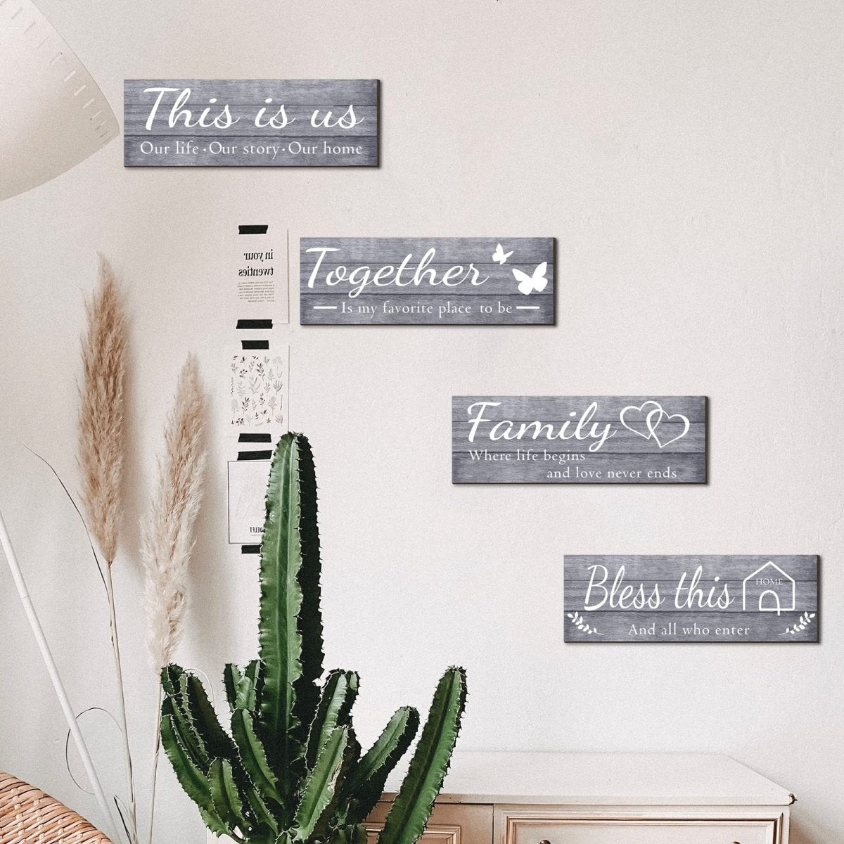 Joyhawk 4 - Piece Rustic Wooden Wall Decor – Farmhouse Signs for Living Room, Bedroom, Kitchen (Grey, 4.7" x 13.8"). - Easiley - B09X3BT2VS