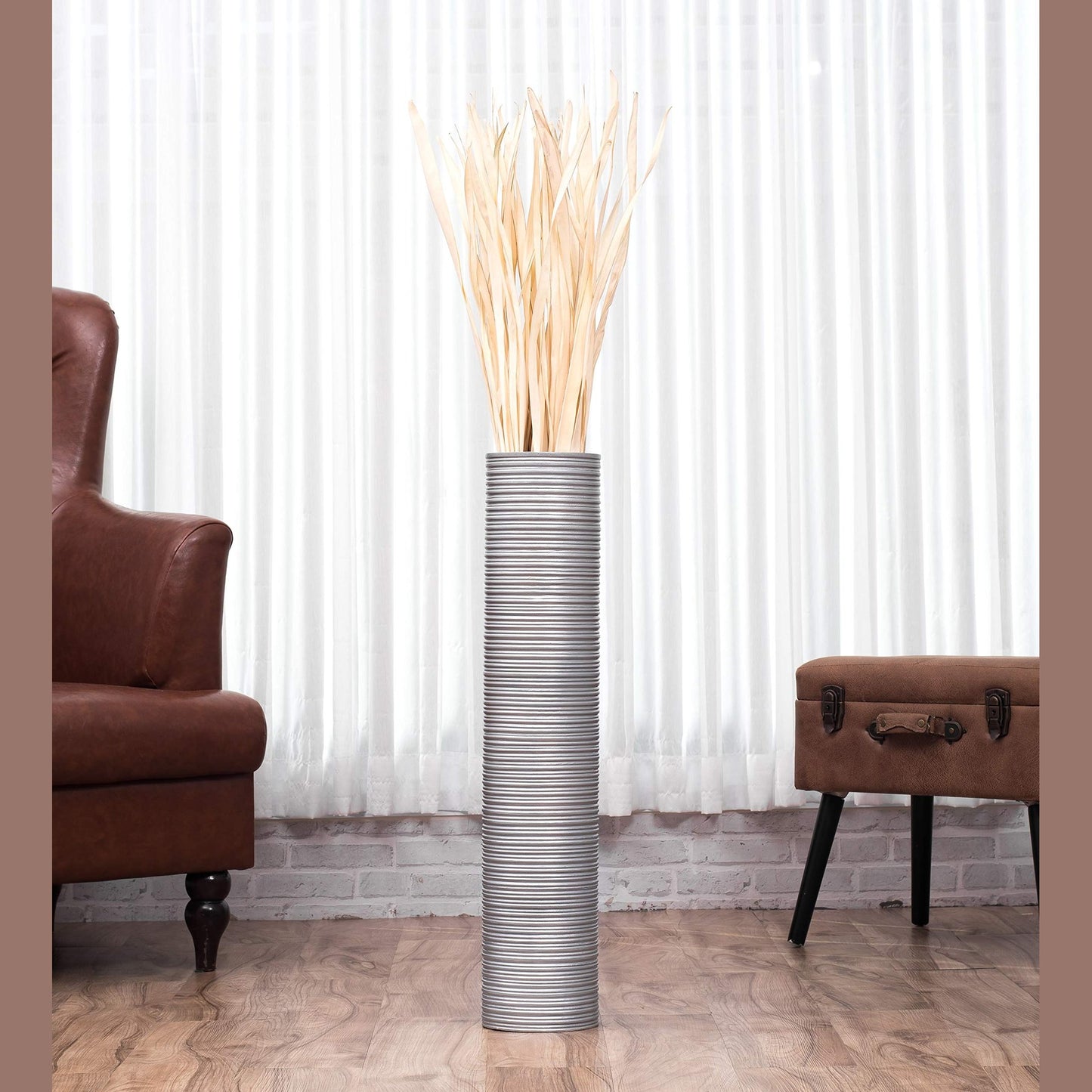 Puinen lattiamaljakko pampaheinille & oksille, 70 cm