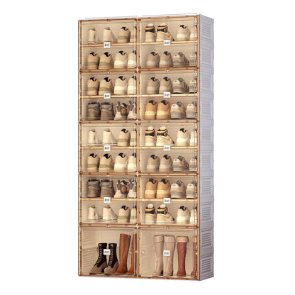 Foldable Shoe Cabinet with Magnetic Doors – 10 Transparent Stackable Shoe Boxes for Heels & Boots (38 Pairs)