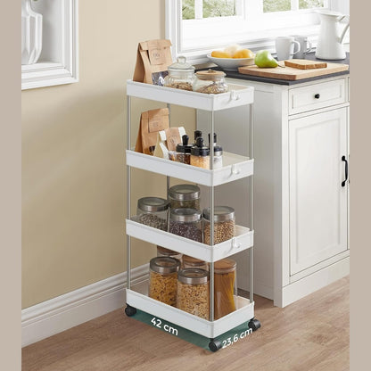 SONGMICS kapea 4-tasoinen säilytyskärry pyörillä – keittiöön ja kylpyhuoneeseen (40 × 12,5 × 86 cm)