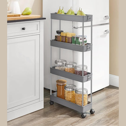 SONGMICS kapea 4-tasoinen säilytyskärry pyörillä – keittiöön ja kylpyhuoneeseen (40 × 12,5 × 86 cm)