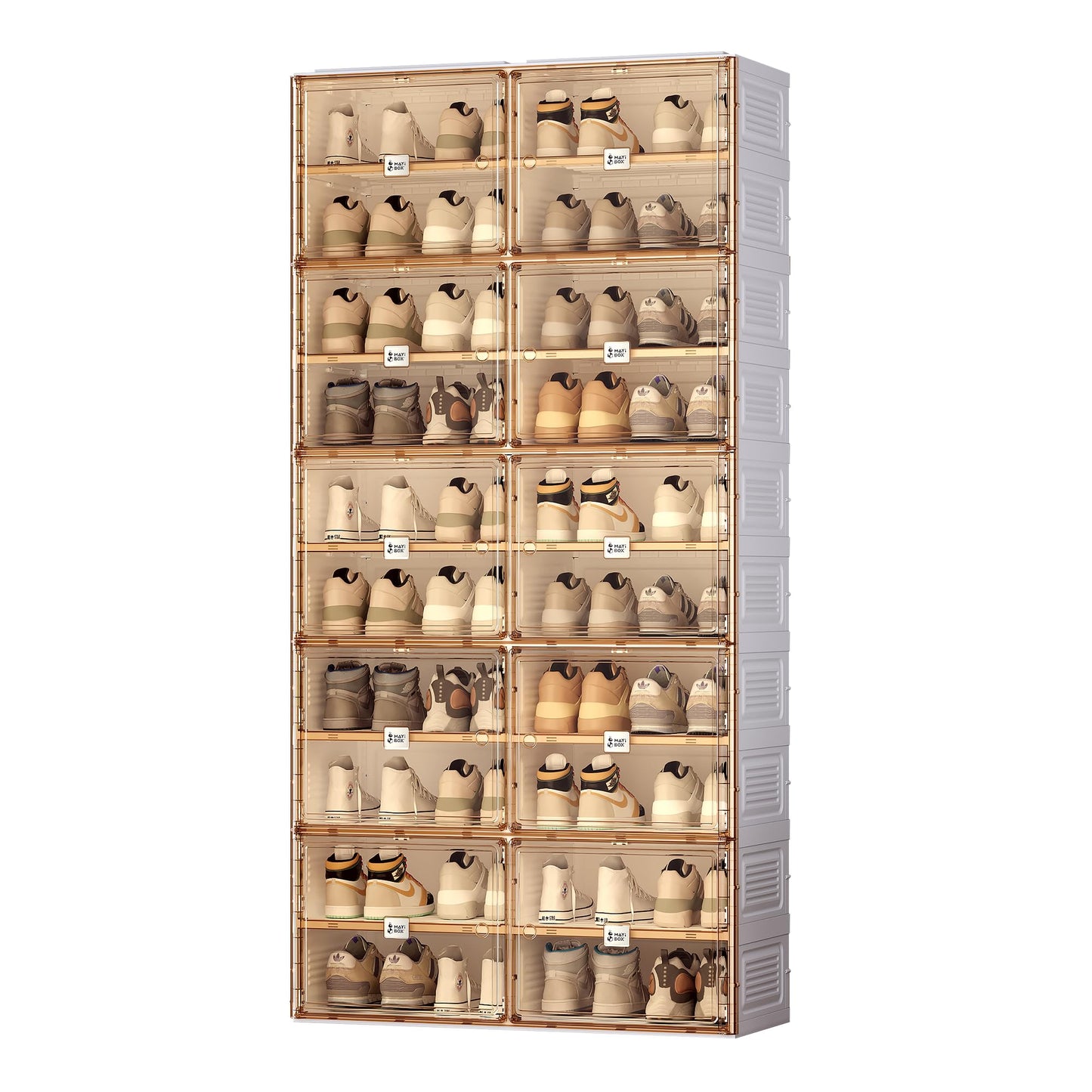 Foldable Shoe Cabinet with Magnetic Doors – 10 Transparent Stackable Shoe Boxes for Heels & Boots (38 Pairs)