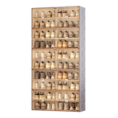 Foldable Shoe Cabinet with Magnetic Doors – 10 Transparent Stackable Shoe Boxes for Heels & Boots (38 Pairs)