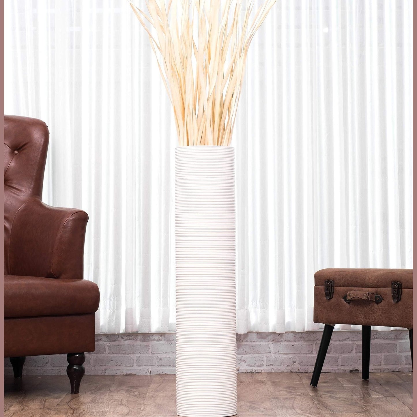 Puinen lattiamaljakko pampaheinille & oksille, 70 cm