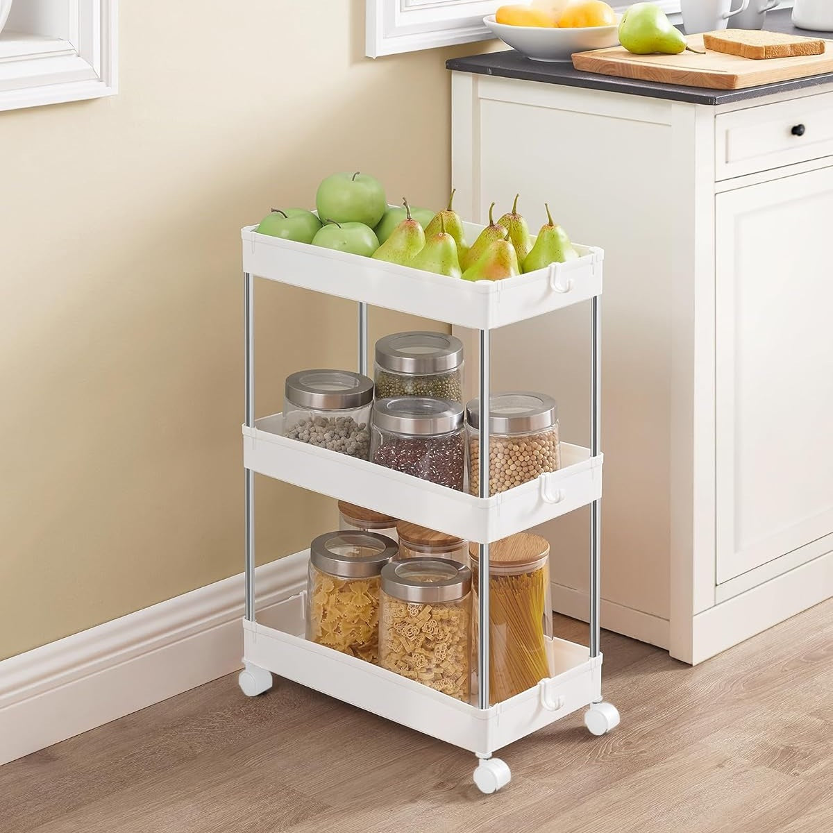 SONGMICS kapea 4-tasoinen säilytyskärry pyörillä – keittiöön ja kylpyhuoneeseen (40 × 12,5 × 86 cm)
