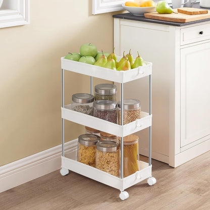 SONGMICS kapea 4-tasoinen säilytyskärry pyörillä – keittiöön ja kylpyhuoneeseen (40 × 12,5 × 86 cm)