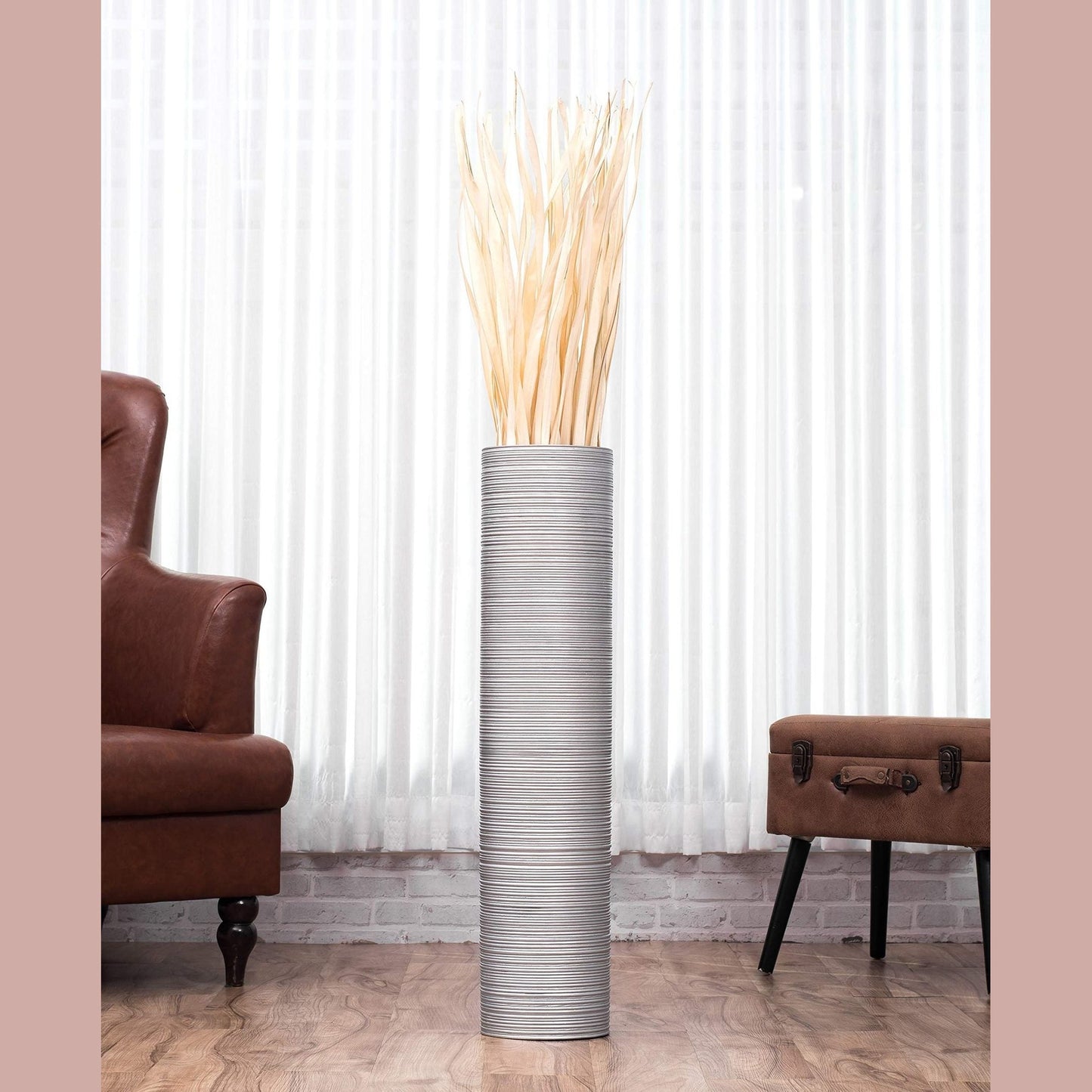 Puinen lattiamaljakko pampaheinille & oksille, 70 cm