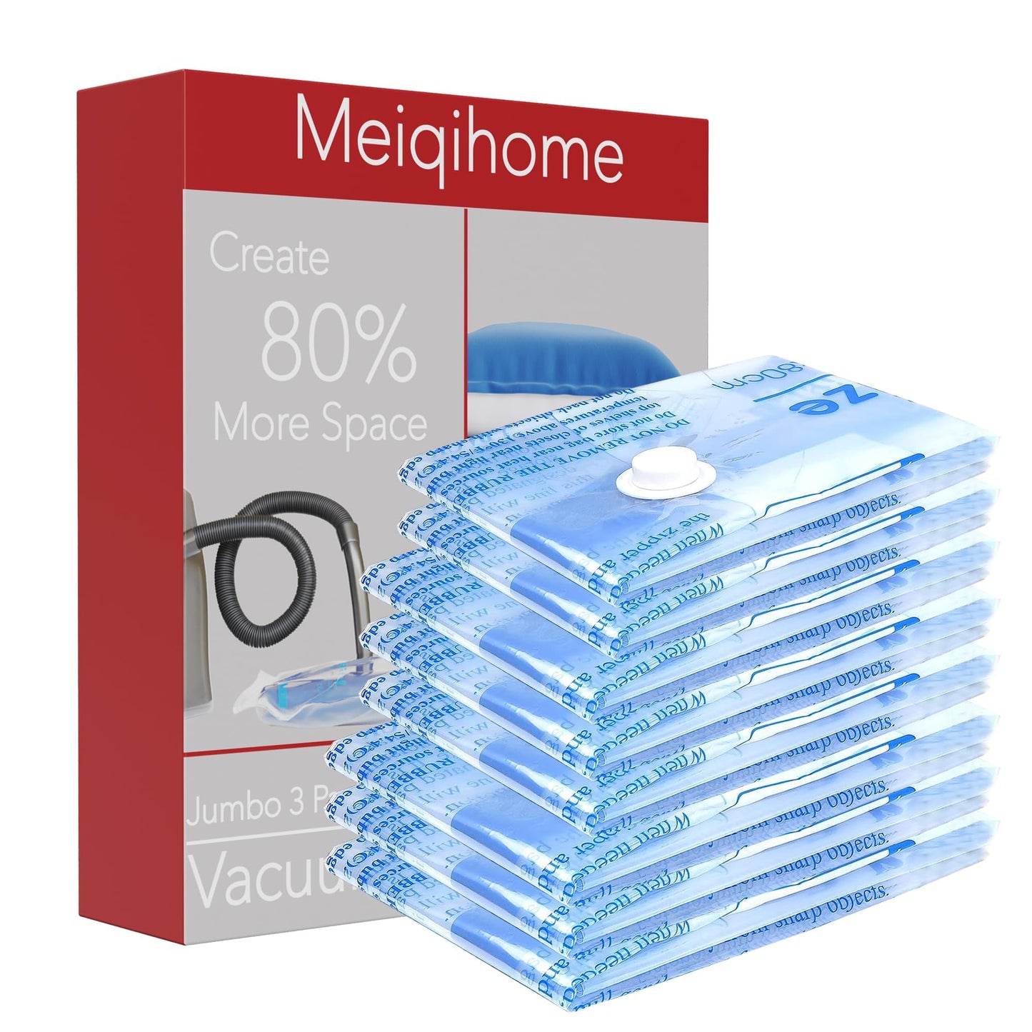 MEIQIHOME 16-Pack Vacuum Storage Bags with Electric Pump – 4J/4L/4M/4S for Clothes, Travel & Moving