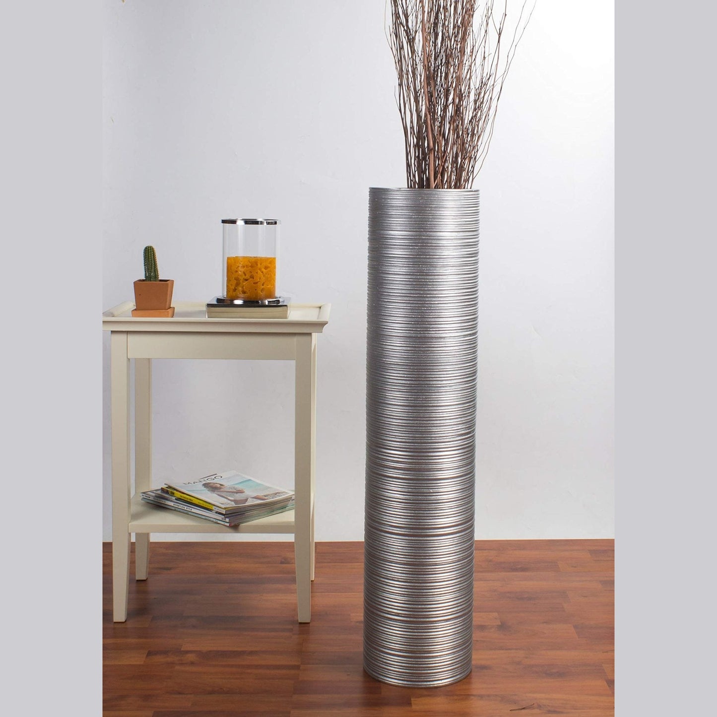 Puinen lattiamaljakko pampaheinille & oksille, 70 cm