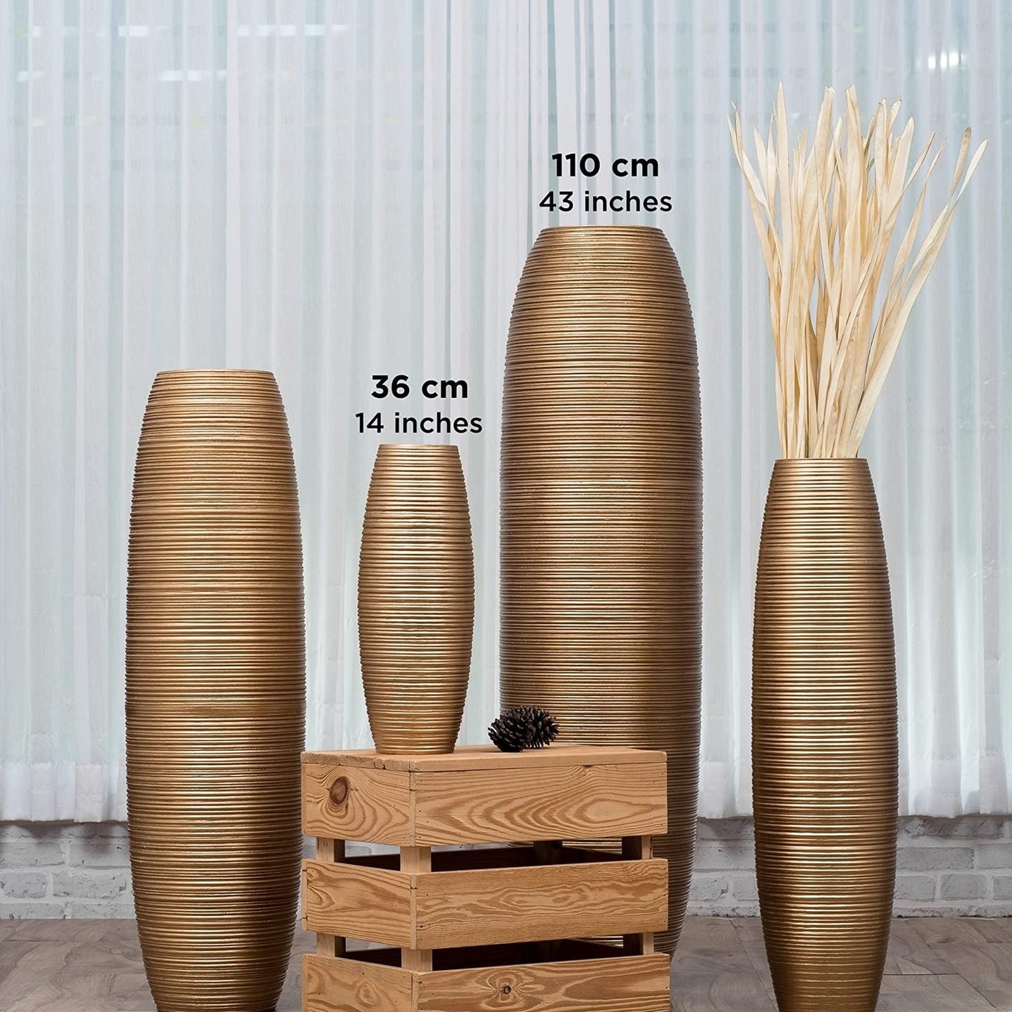 Suuri puinen lattiamaljakko, 70 cm