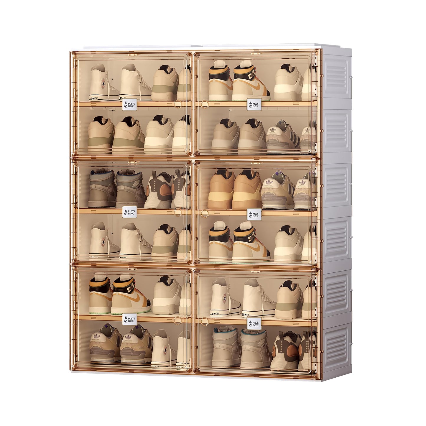 Foldable Shoe Cabinet with Magnetic Doors – 10 Transparent Stackable Shoe Boxes for Heels & Boots (38 Pairs)