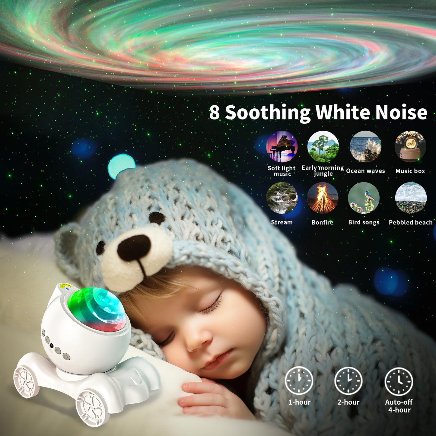 ENOKIK Galaxy Projector – Star & Aurora Night Light with Bluetooth Speaker & White Noise