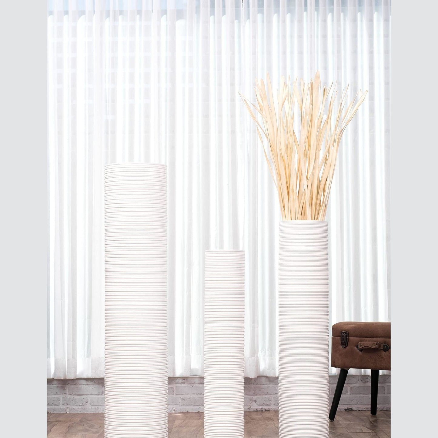 Puinen lattiamaljakko pampaheinille & oksille, 70 cm