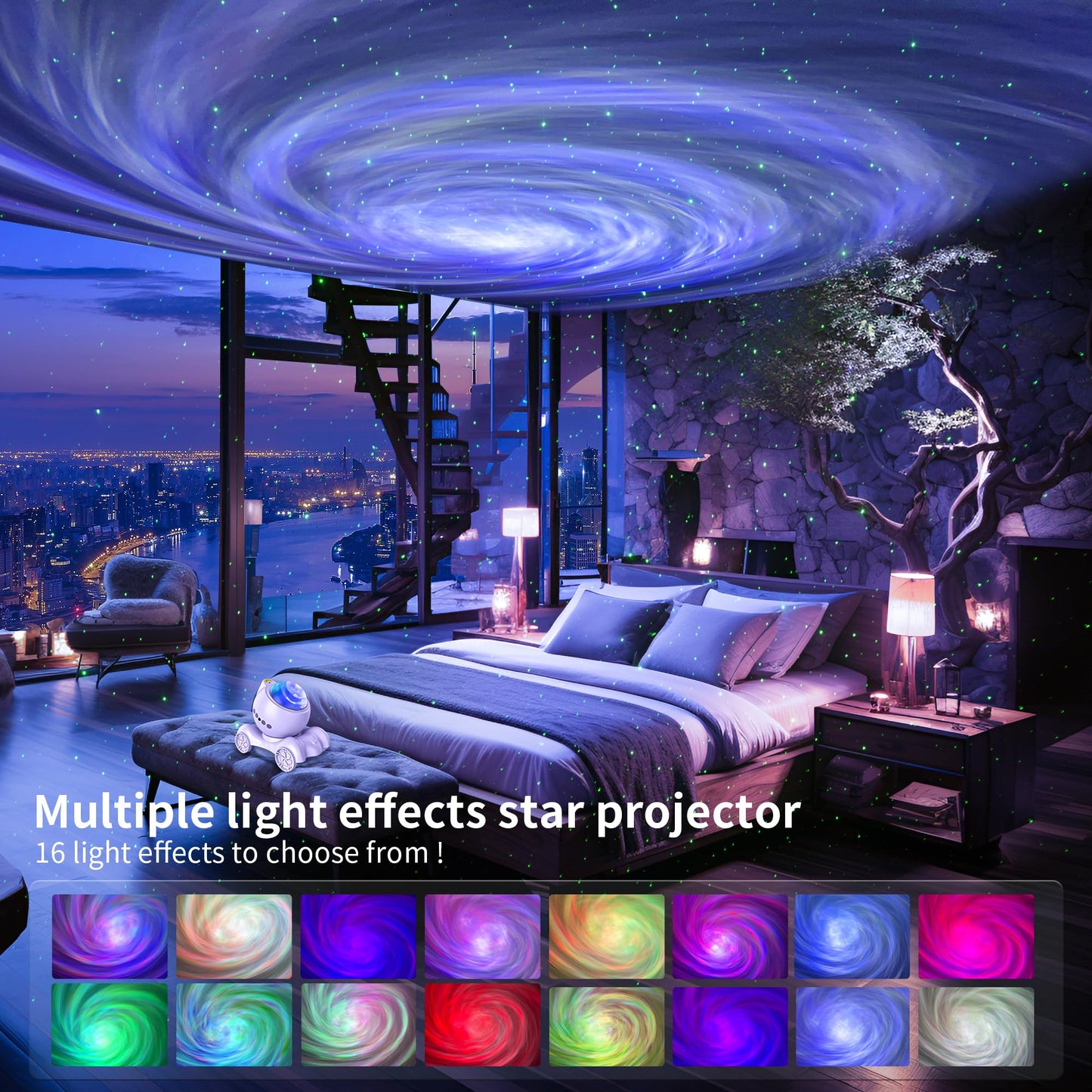 ENOKIK Galaxy Projector – Star & Aurora Night Light with Bluetooth Speaker & White Noise