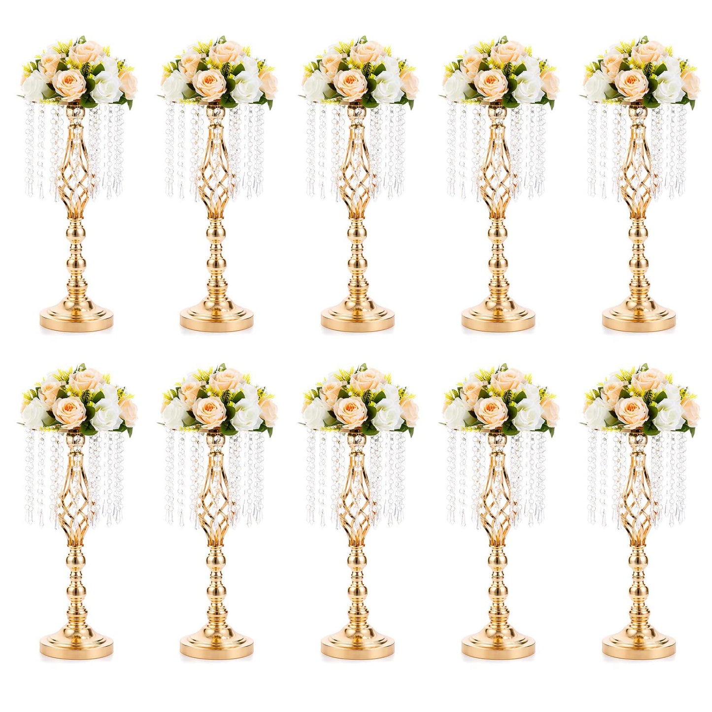 Nuptio Kristall-Blumenständer, Hochzeitsdekoration für Tische, 26 cm Höhe, Blumenhalter, Mittelstück, Metall-Blumenvase für Hochzeit, Party, Empfang, Esszimmer, Wohnzimmer, Dekoration, 2 Stück