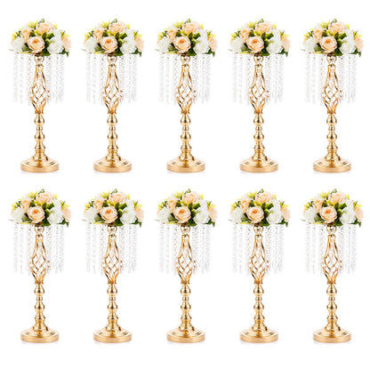 Nuptio Kristall-Blumenständer, Hochzeitsdekoration für Tische, 26 cm Höhe, Blumenhalter, Mittelstück, Metall-Blumenvase für Hochzeit, Party, Empfang, Esszimmer, Wohnzimmer, Dekoration, 2 Stück