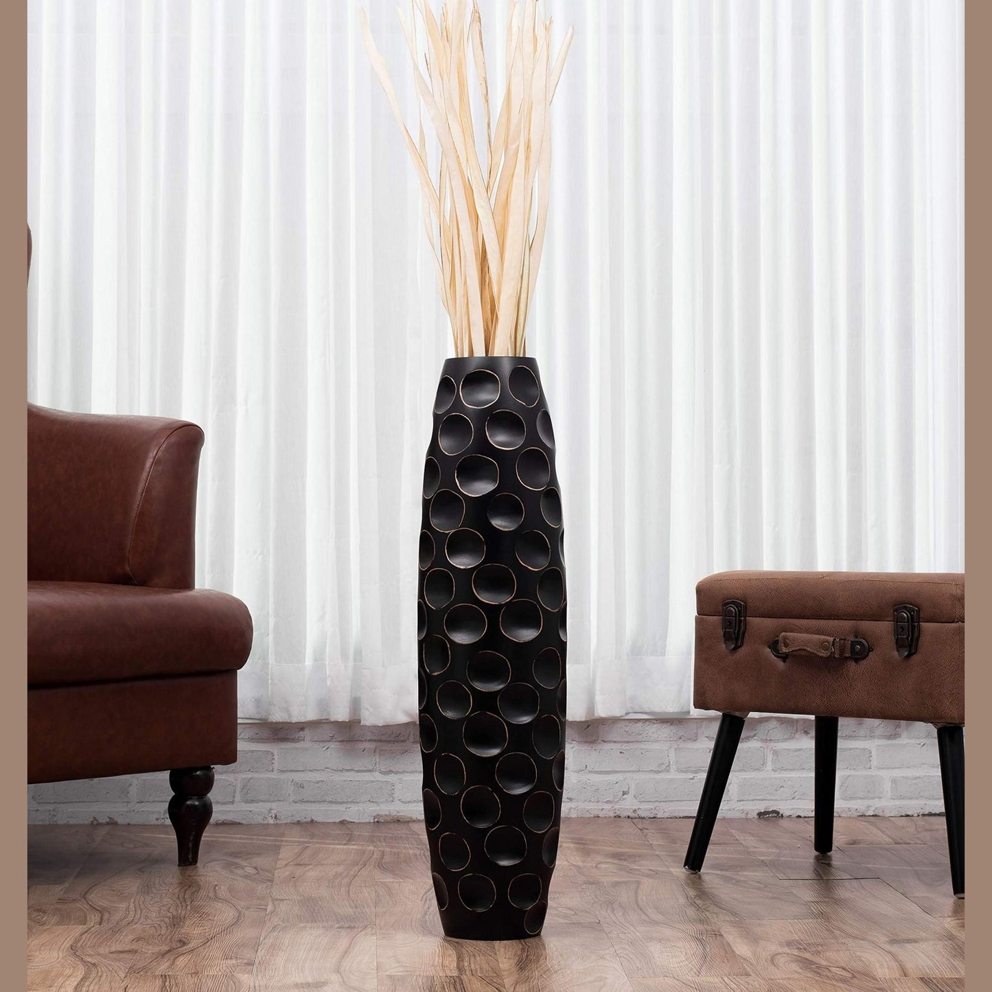 Suuri puinen lattiamaljakko, 70 cm