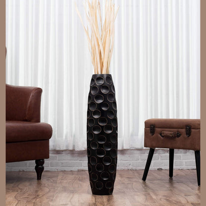 Suuri puinen lattiamaljakko, 70 cm