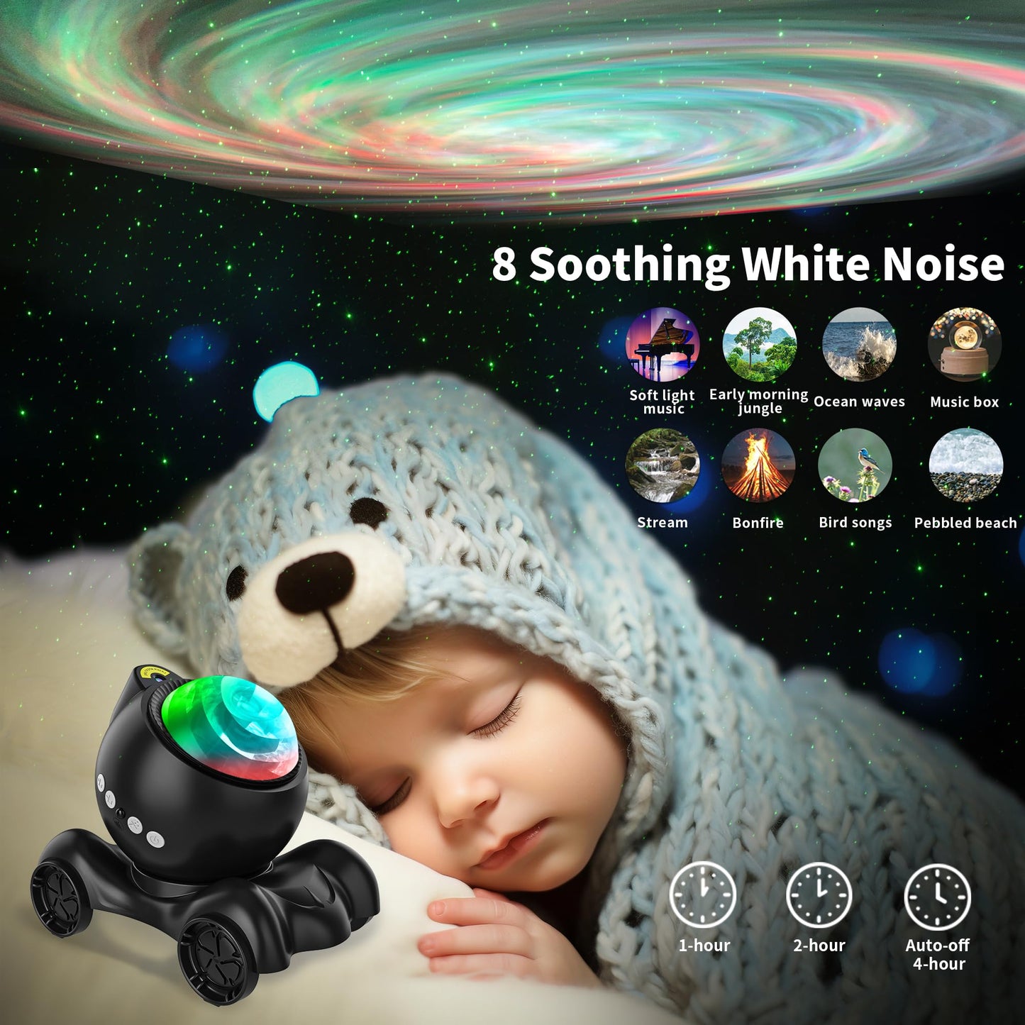 ENOKIK Galaxy Projector – Star & Aurora Night Light with Bluetooth Speaker & White Noise