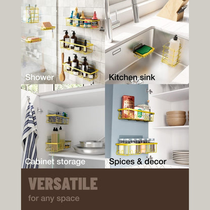 Veken 6 - Pack Adhesive Shower Caddy – Rustproof No - Drill Bathroom Organizer with Soap Holder (Black). - Easiley - B0D2Y7SXSK