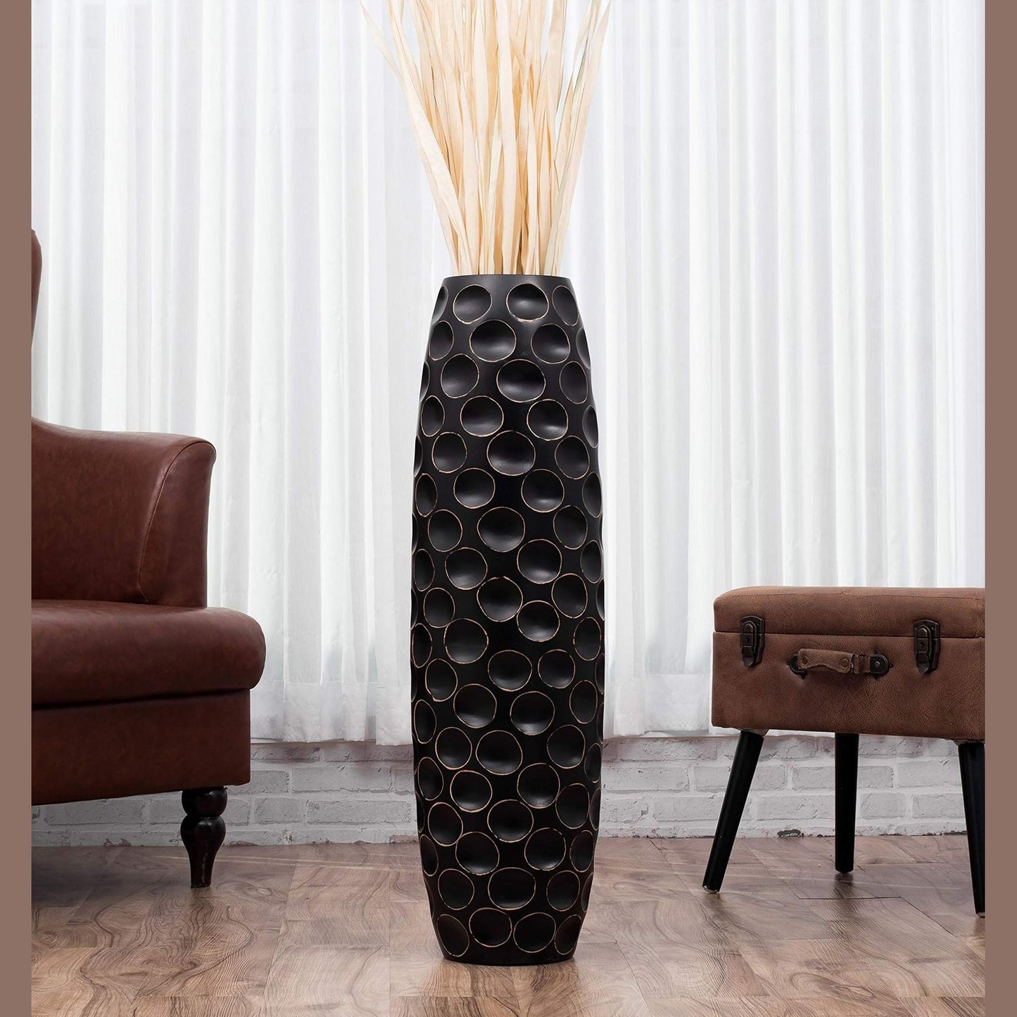 Suuri puinen lattiamaljakko, 70 cm