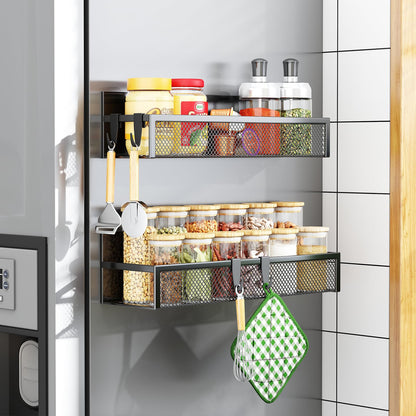 Magnetic Spice Rack for Fridge – 4-Pack Magnetic Shelves with 8 Movable Hooks for Kitchen Organisation