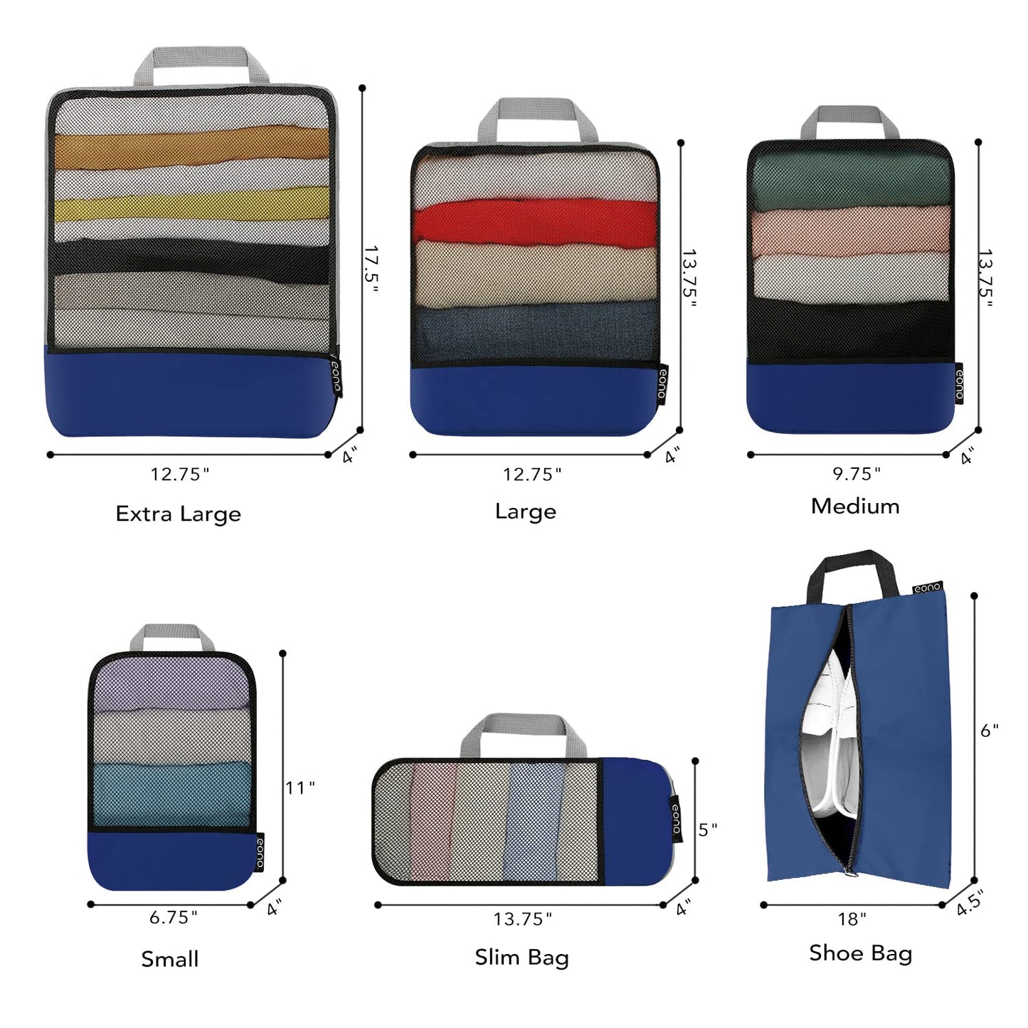 Eono Essentials Compressible Packing Cubes – 4/6-Piece Travel Luggage Organiser Set