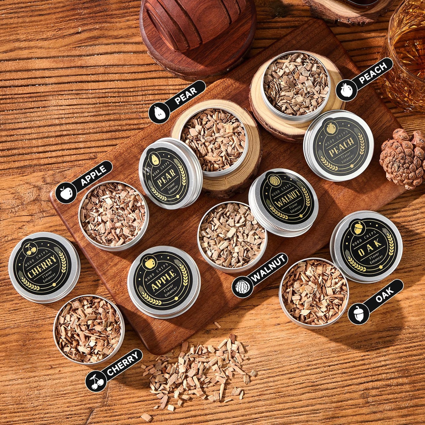 Whiskey Smoker Kit with Torch – Cocktail Smoker Infuser Set with 6 Wood Chip Flavours, Glasses & Ice Ball Moulds (No Butane)